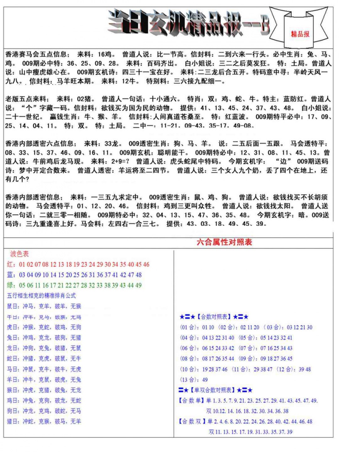 009期当日玄机精品报B[图]