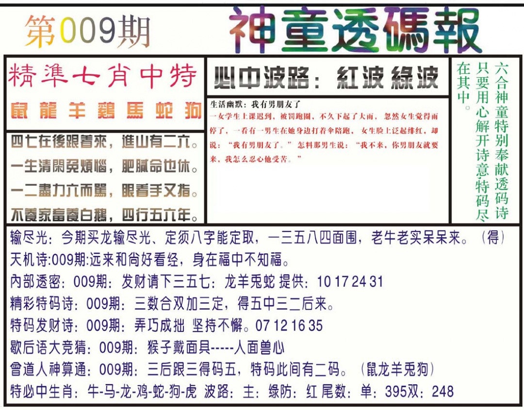 009期神童透码报(正版)[图]
